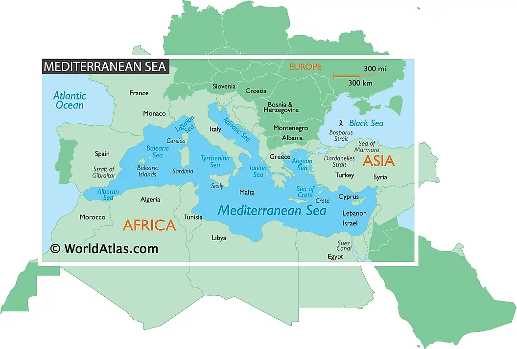 Mediterranean Sea Map with Bordering Countries for UPSC CSE